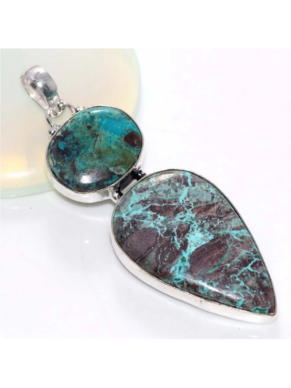 New! 925 Stamped Sterling Silver Overlay Chrysocolla Teardrop Multi Gem Pendant